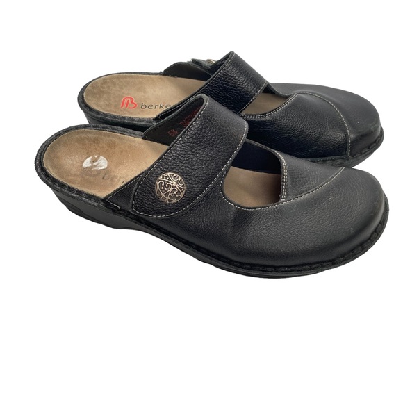 BERKEMANN Berkoflex Clog Black Leather Slip On Clog Mule Wedge Comfort Shoe 7.5 - Picture 4 of 12